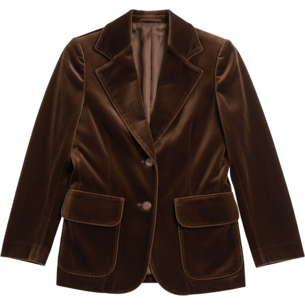 Vintage Act III Chocolate Brown Velvet Blazer Two Button Flap Pockets Womens